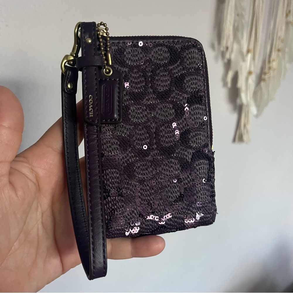 Coach Purple Sequins C Wristlet Wallet